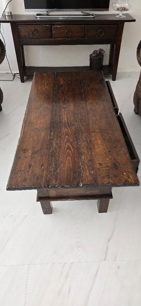 Antieke salontafel en dressoir, Ophalen, 75 cm of meer, Eikenhout, 50 tot 100 cm