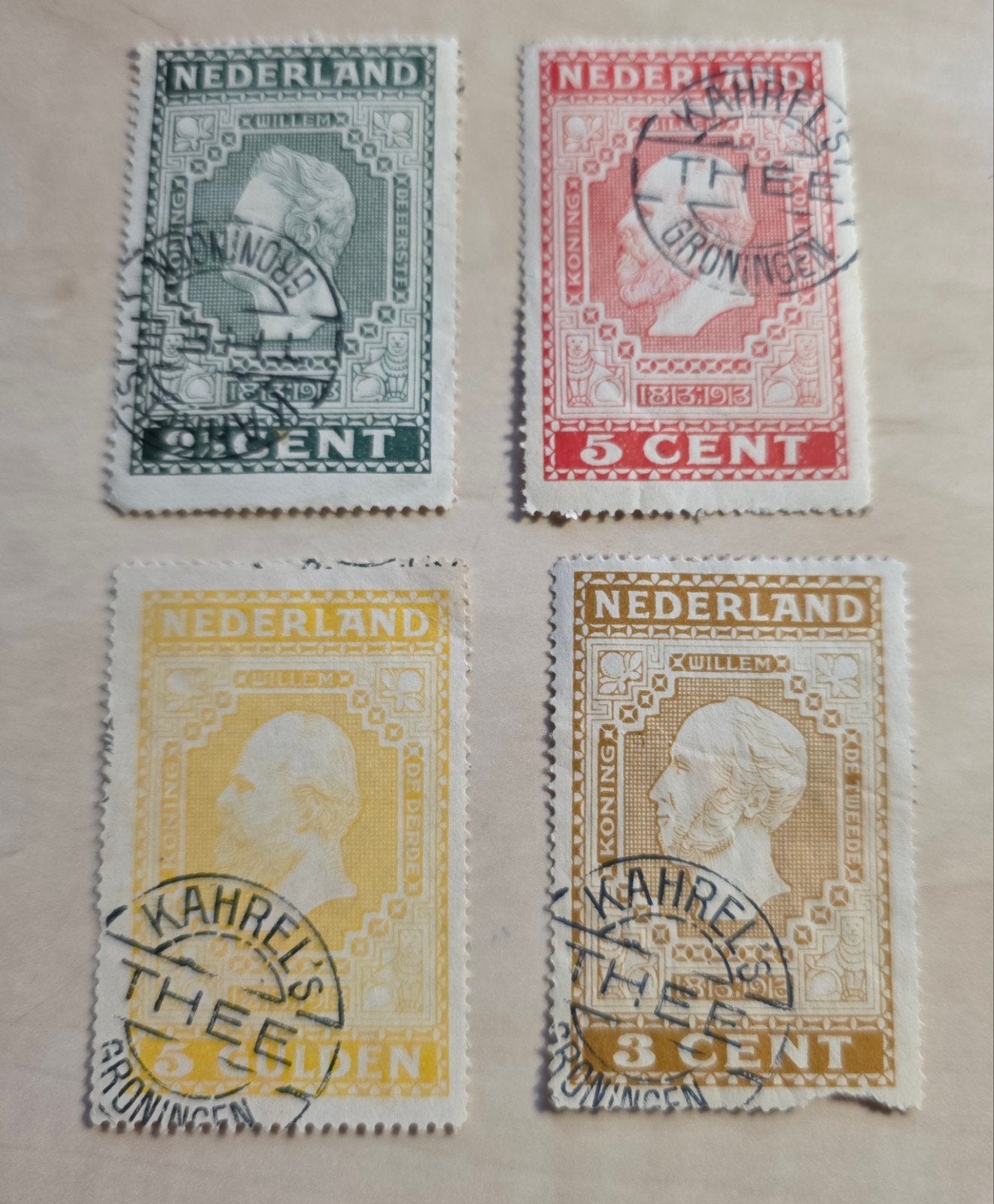 143) 4 SLUITZEGELS KAHREL'S THEE GRONINGEN 1913, Verzenden, Gestempeld, Koningshuis