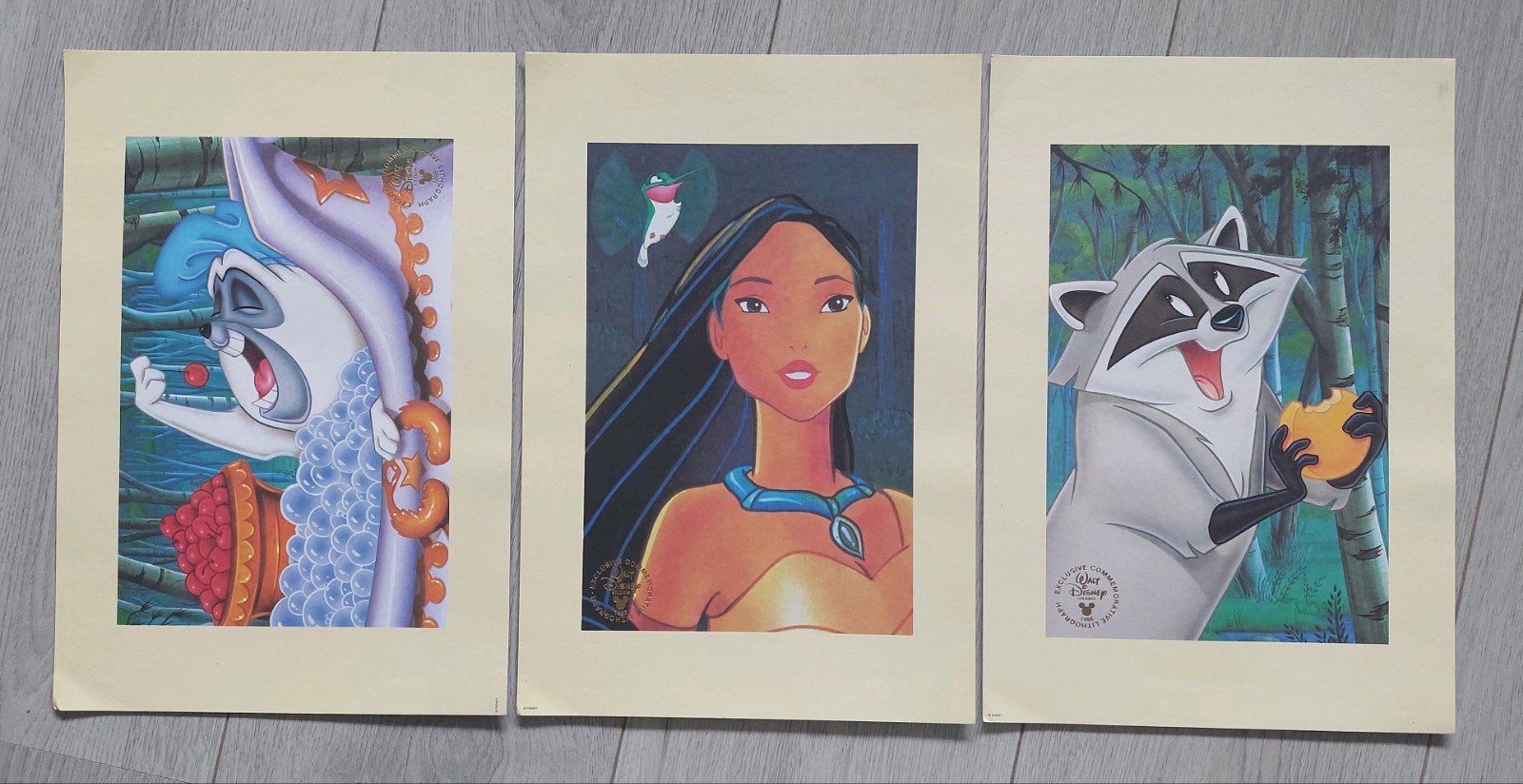 Complete set van 3 Disney Litho’s, Pocahontas 1996, Ophalen of Verzenden, Overige figuren, Gebruikt, Plaatje of Poster