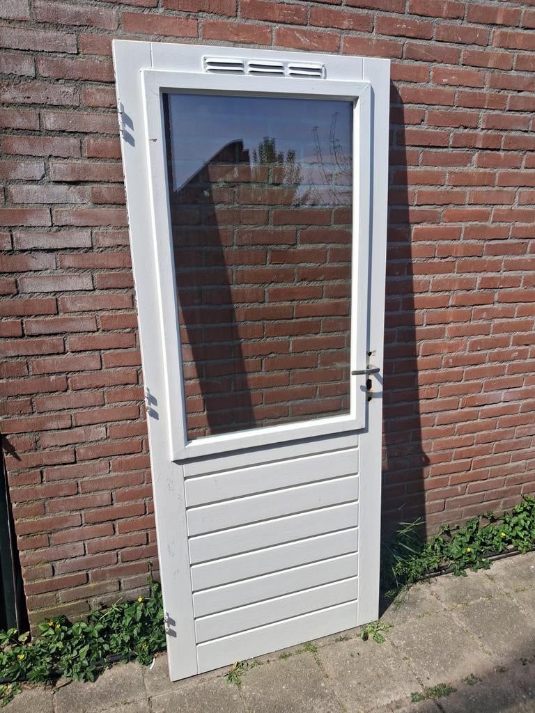 Hardhouten achterdeur 83x201.5 zeer goede deur dubbelglas, Doe-het-zelf en Verbouw, Ophalen, 80 tot 100 cm, 200 tot 215 cm, Glas