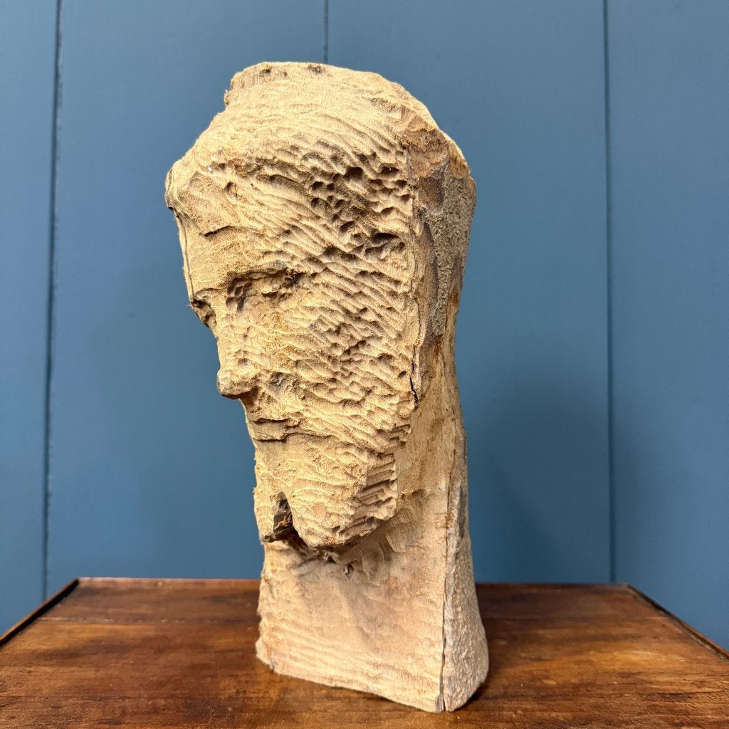 Grof uit houten stam gesneden hoofd van een man oud hout, Antiek en Kunst, Buste, Ophalen of Verzenden, Handgemaakt, 20 - 50 cm