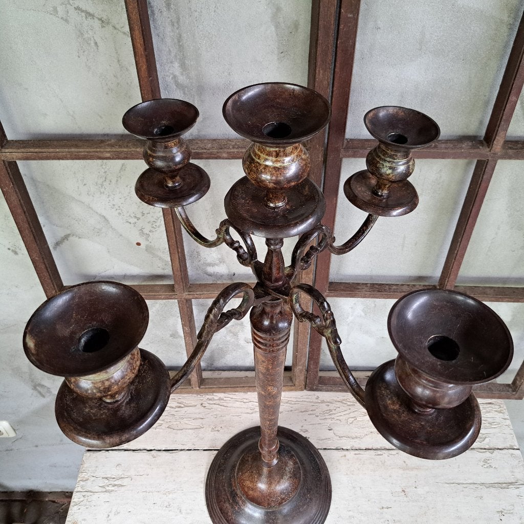 Grote metalen kandelaar vloerkandelaar 5 kaarsen 78cm Etage3, Gebruikt, ., Ophalen of Verzenden, .