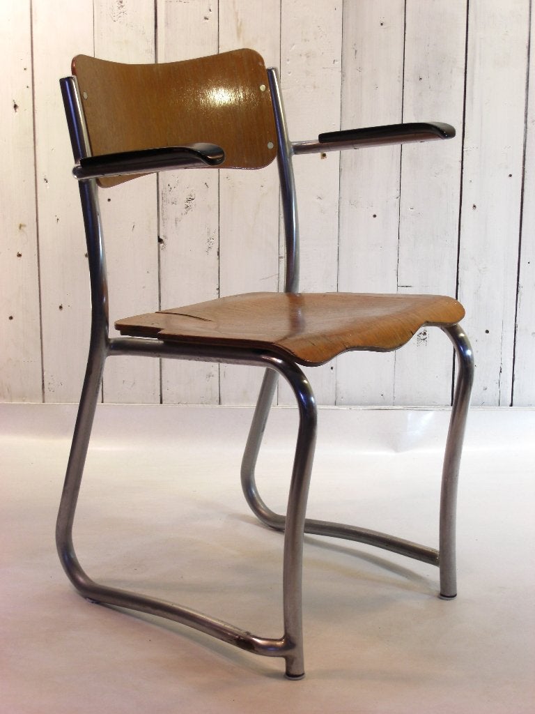 Industriële kapper Vintage kappersstoel met Chrome buis, Huis en Inrichting, Stoelen, Ophalen, Gebruikt, Zwart, Gispen