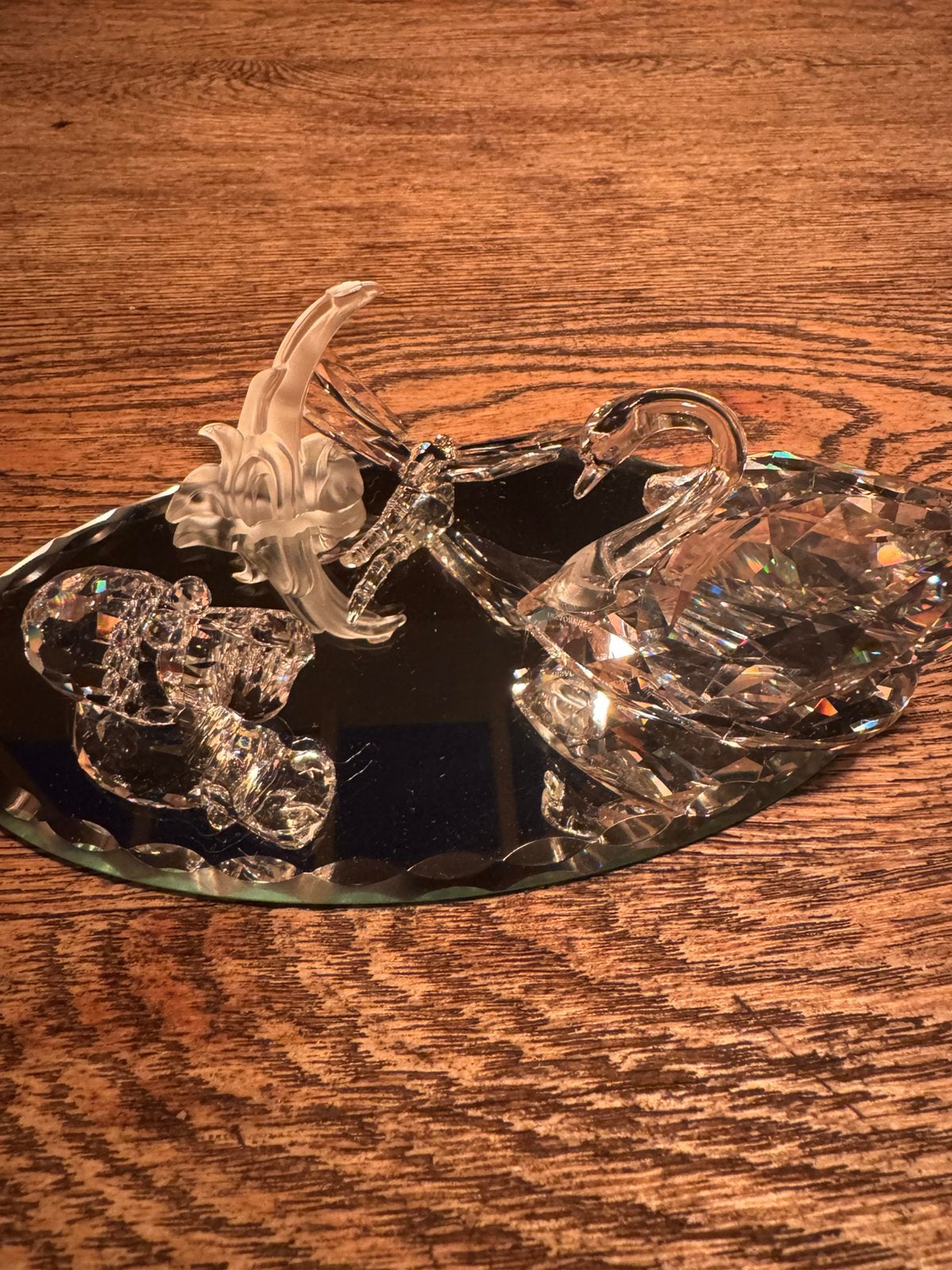 Swarovski nijlpaard + zwaan + libelle en onderspiegel, Ophalen of Verzenden, Zo goed als nieuw, Figuurtje