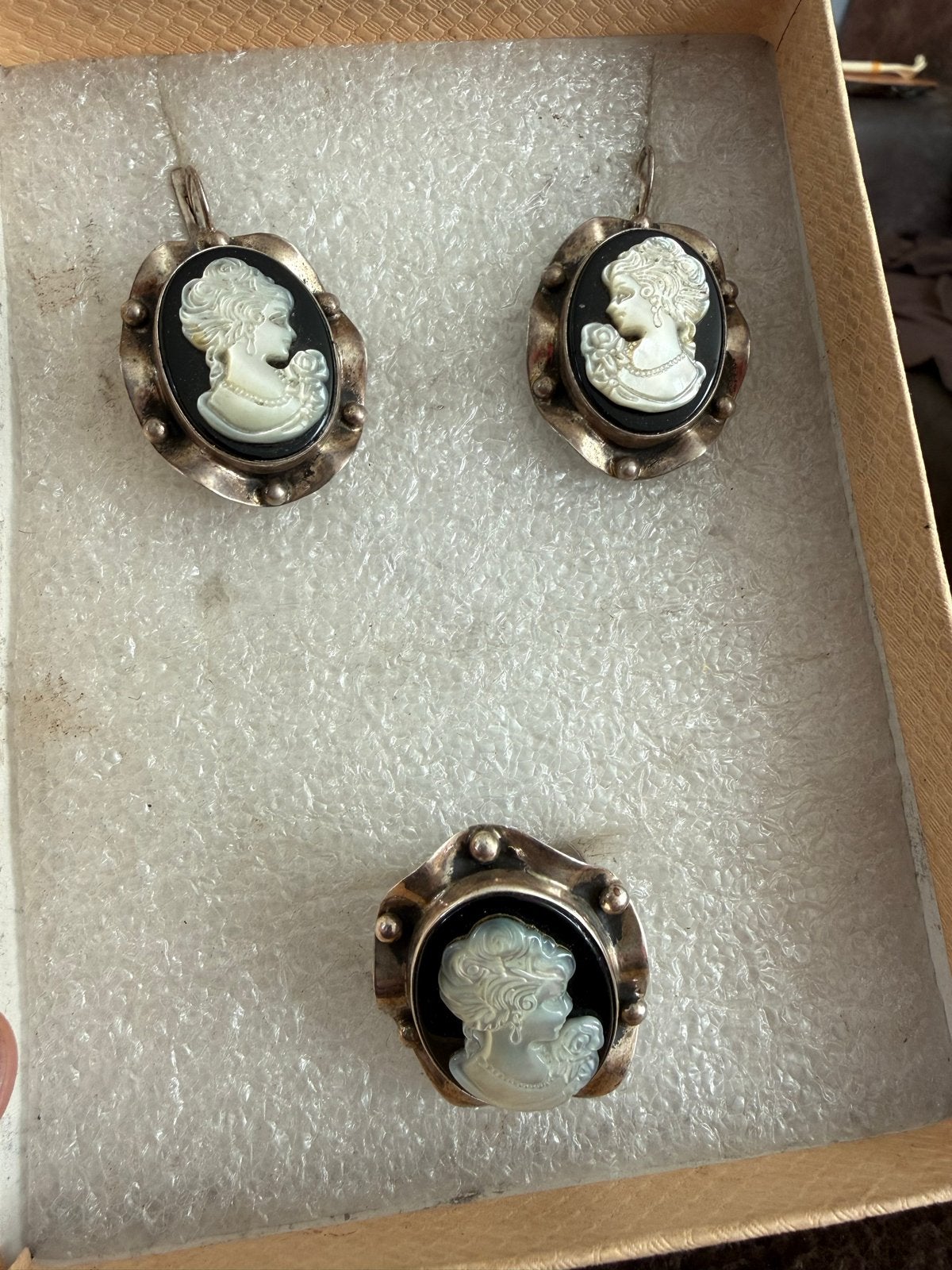 Zilveren Camee Sieradenset - Hangers en Ring, Sieraden, Tassen en Uiterlijk, Ophalen of Verzenden, Zilver, Hanger, Met edelsteen