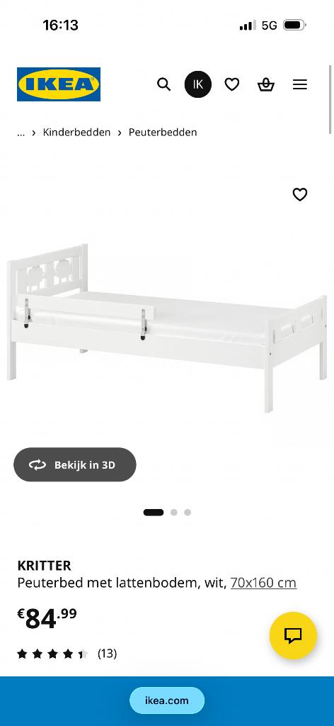 2 IKEA peuterbedden, Ophalen, Gebruikt, Wit, 190 cm of minder