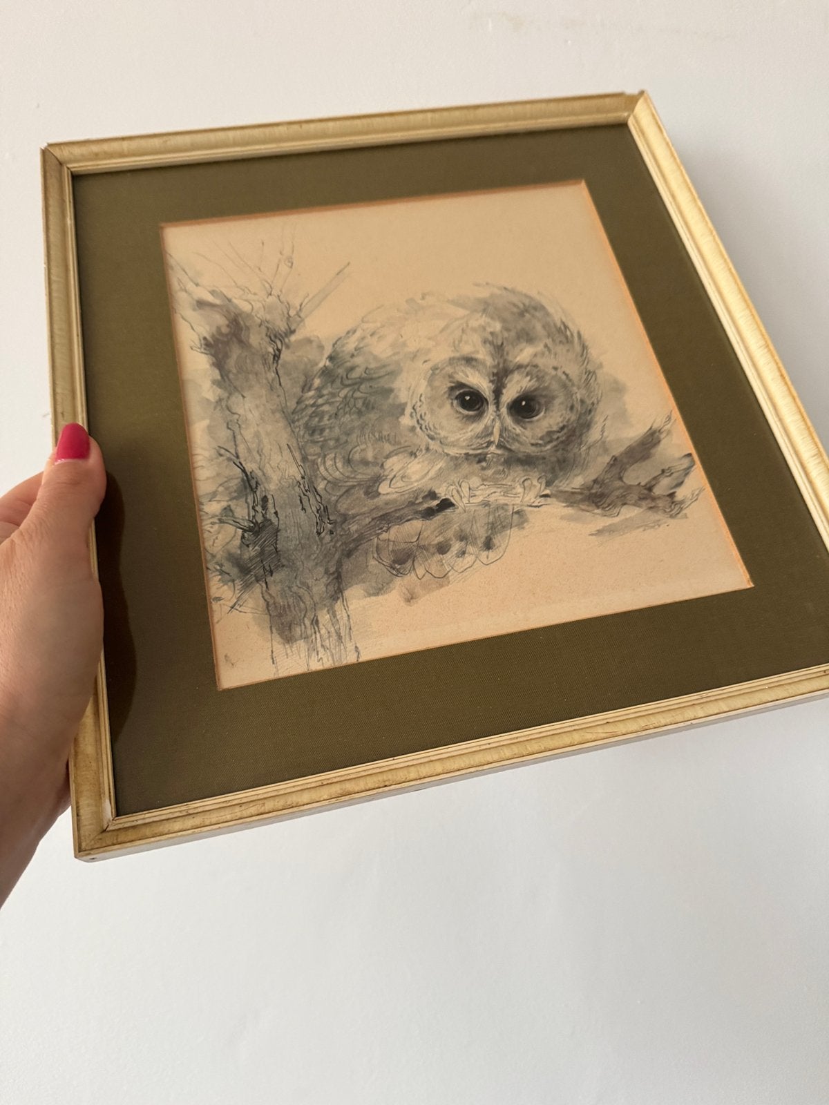 Vintage uil schilderij, Antiek en Kunst, Ophalen of Verzenden