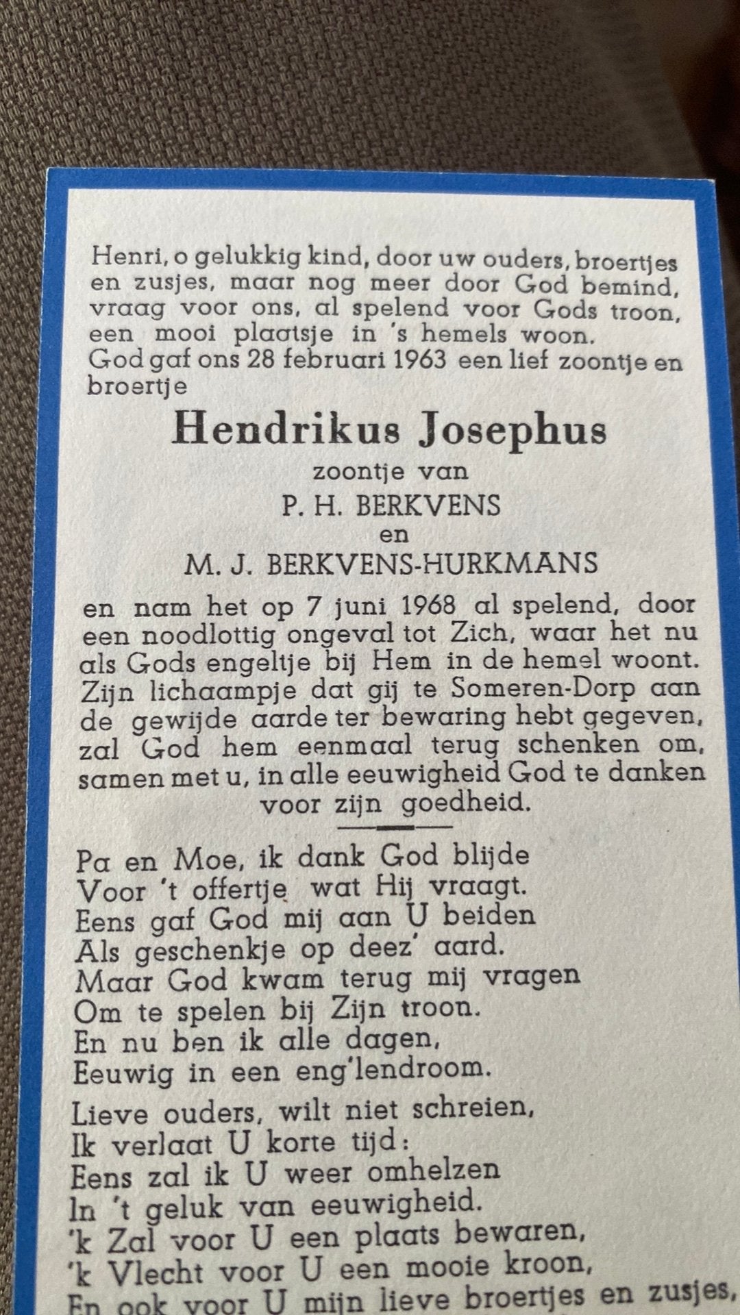 HJ Berkvens (- Hurkmans) 1963 1968 Someren, Ophalen of Verzenden