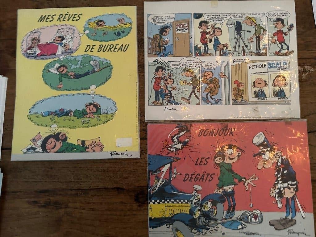 drie Franse Guust Flater prenten, Verzenden, 1980 tot heden, Ongelopen, Sterren en Beroemdheden