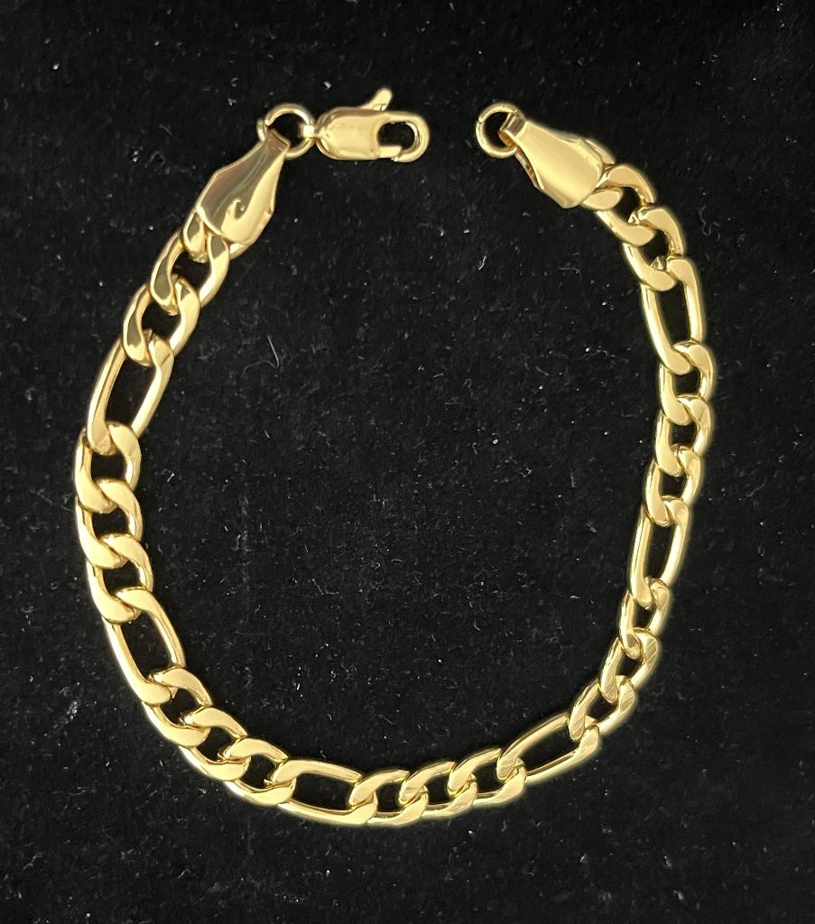 Armband Figaro schakel 18 K Goud verguld 21 CM -NIEUW-, Ophalen of Verzenden, Nieuw, Goud, Overige materialen
