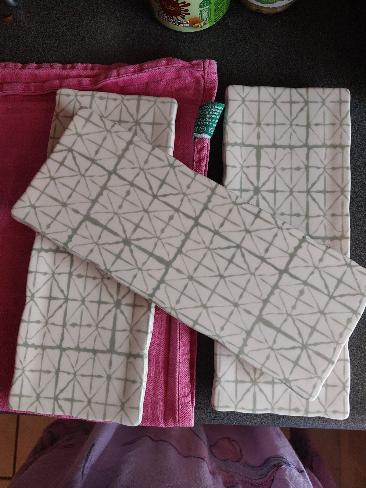 Set van 3 Jade sushi bordjes met patroon, Overige merken, Keramiek, Ophalen of Verzenden, Modern