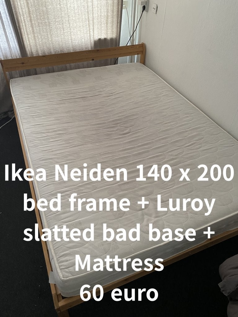 Ikea Neiden 140 x 200 bad frame + Luroy + mattress, Gebruikt, Wooden bed, Beige, Tweepersoons