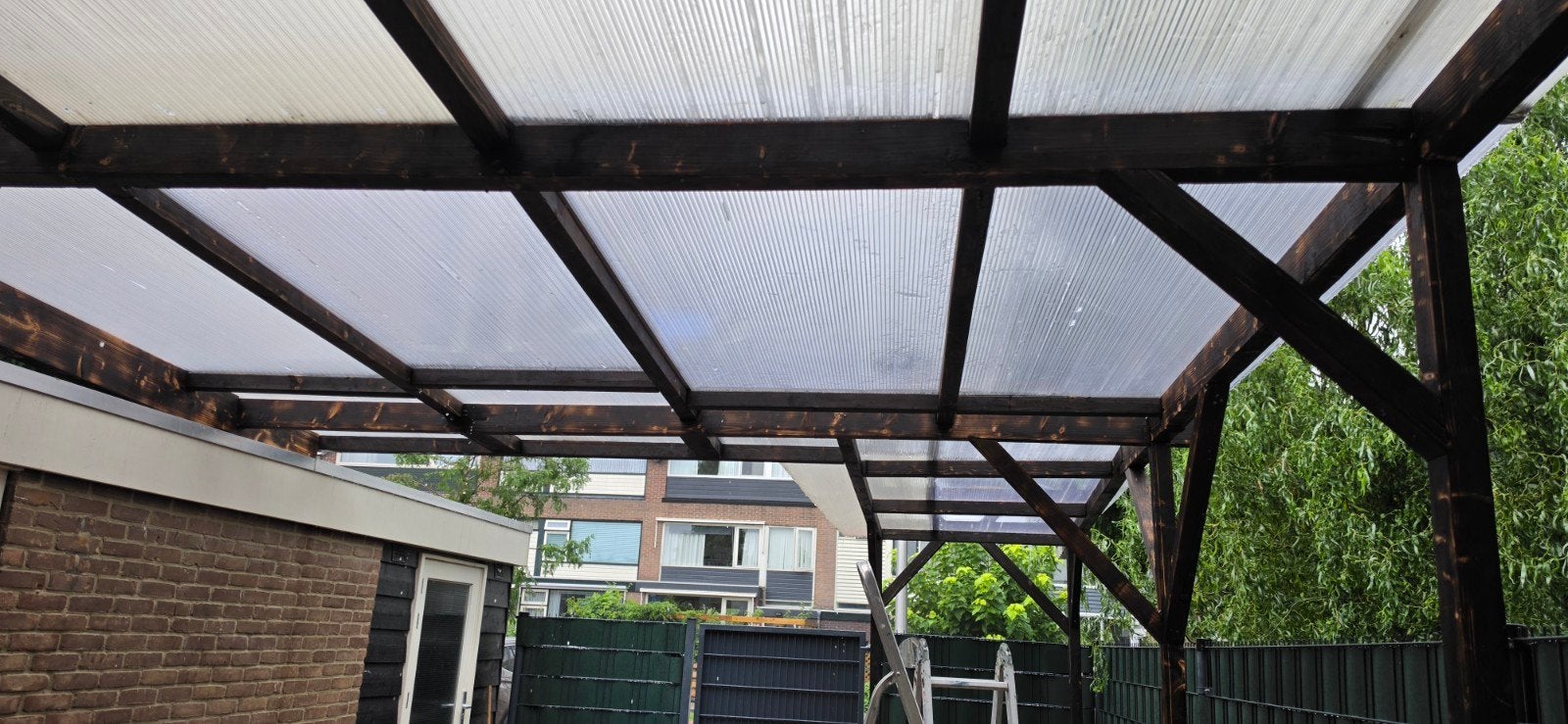 Robuuste houten pergola met polycarbonaat dak, Ophalen, Gebruikt, Tuinpaviljoen