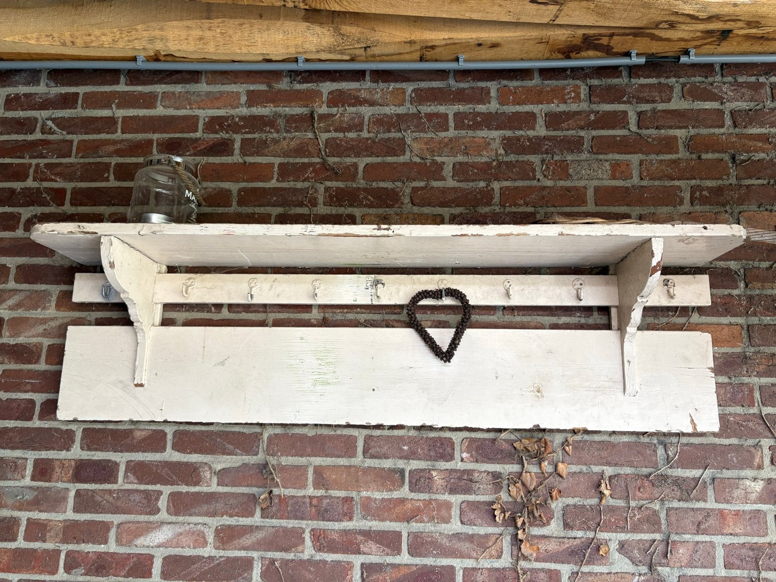 Brocante/vintage wandrek / kapstok met 9 haakjes, Ophalen