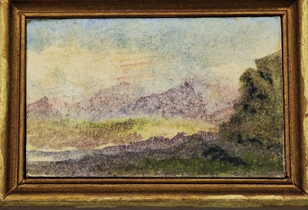 Aquarel voor het poppenhuis, heuvellandschap, Ophalen of Verzenden, Gebruikt, Poppenhuis