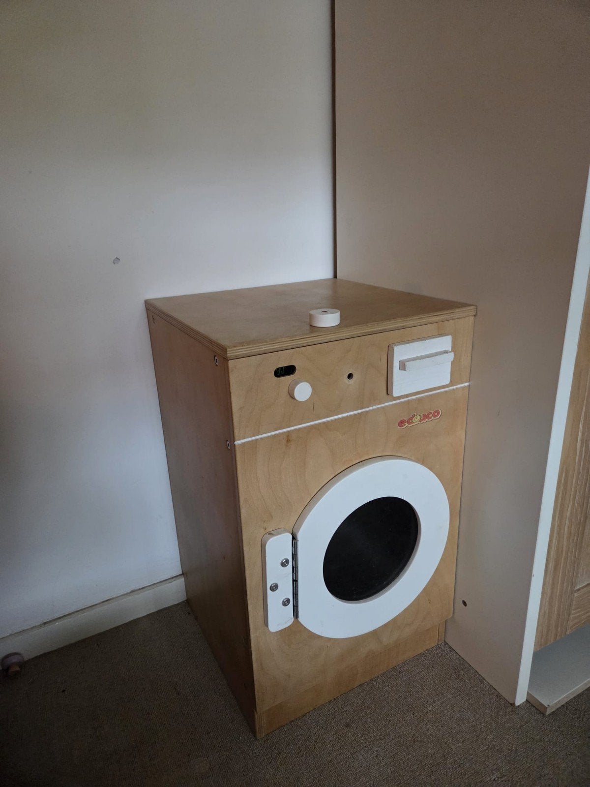 Houten speelgoed wasmachine van Educo, Ophalen, Gebruikt, Jongen of Meisje