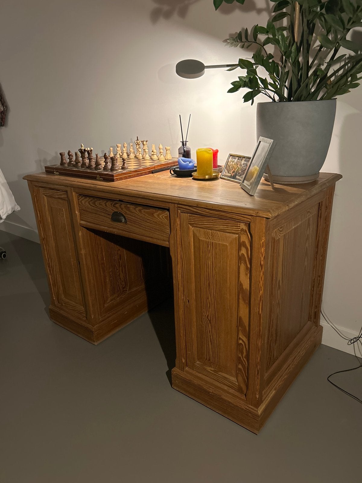 Antiek Eikenhouten Bureau met Opbergruimte, Ophalen