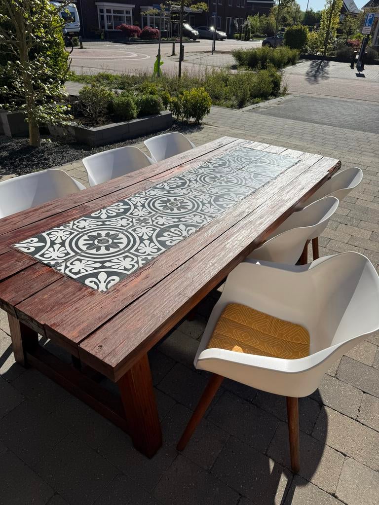 Mediterraans tuinset met 6 Hartman stoelen en acaiahout taf, Ophalen, Gebruikt, Eettafel, Hardhout