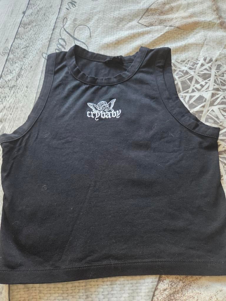 EVEN&ODD Zwarte Croptop met 'Crybaby' Opdruk - Maat M, Maat 38/40 (M), Zwart, Ophalen of Verzenden, Zo goed als nieuw