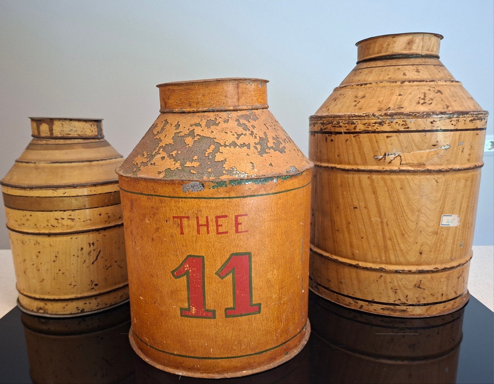 3 grote oude grote koffie en thee blikken 1 prijs, Verzamelen, Blikken, Ophalen of Verzenden, Gebruikt, Koffie