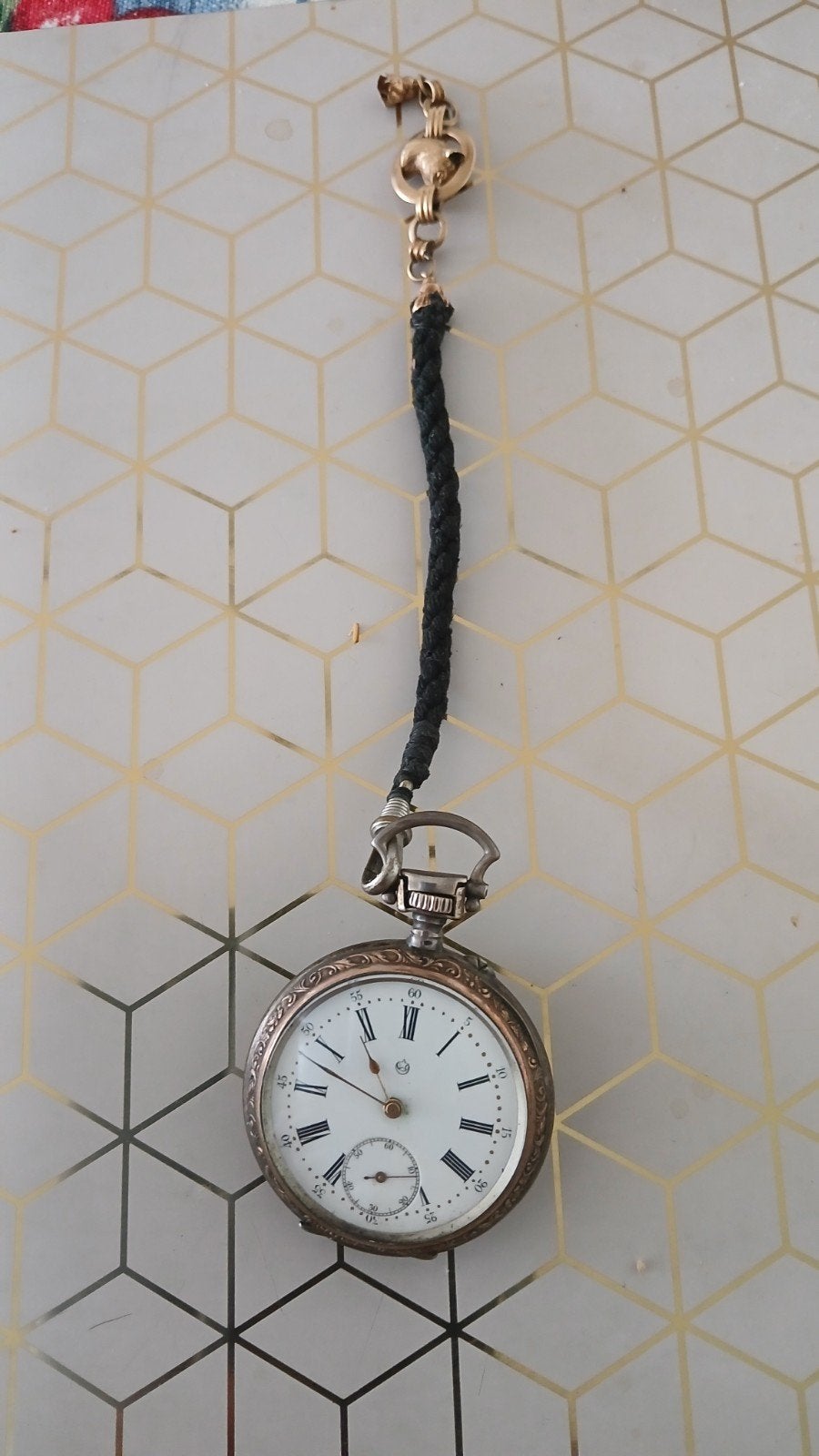 Antiek Zakhorloge met Ketting - Zilverkleurig, Overige merken, Zakhorloge, Ophalen of Verzenden, Met ketting