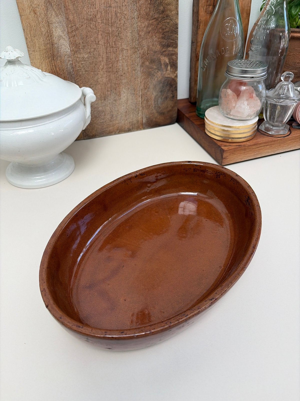 Vintage Franse Unox Ovenschaal - Bruin Aardewerk, Ophalen of Verzenden