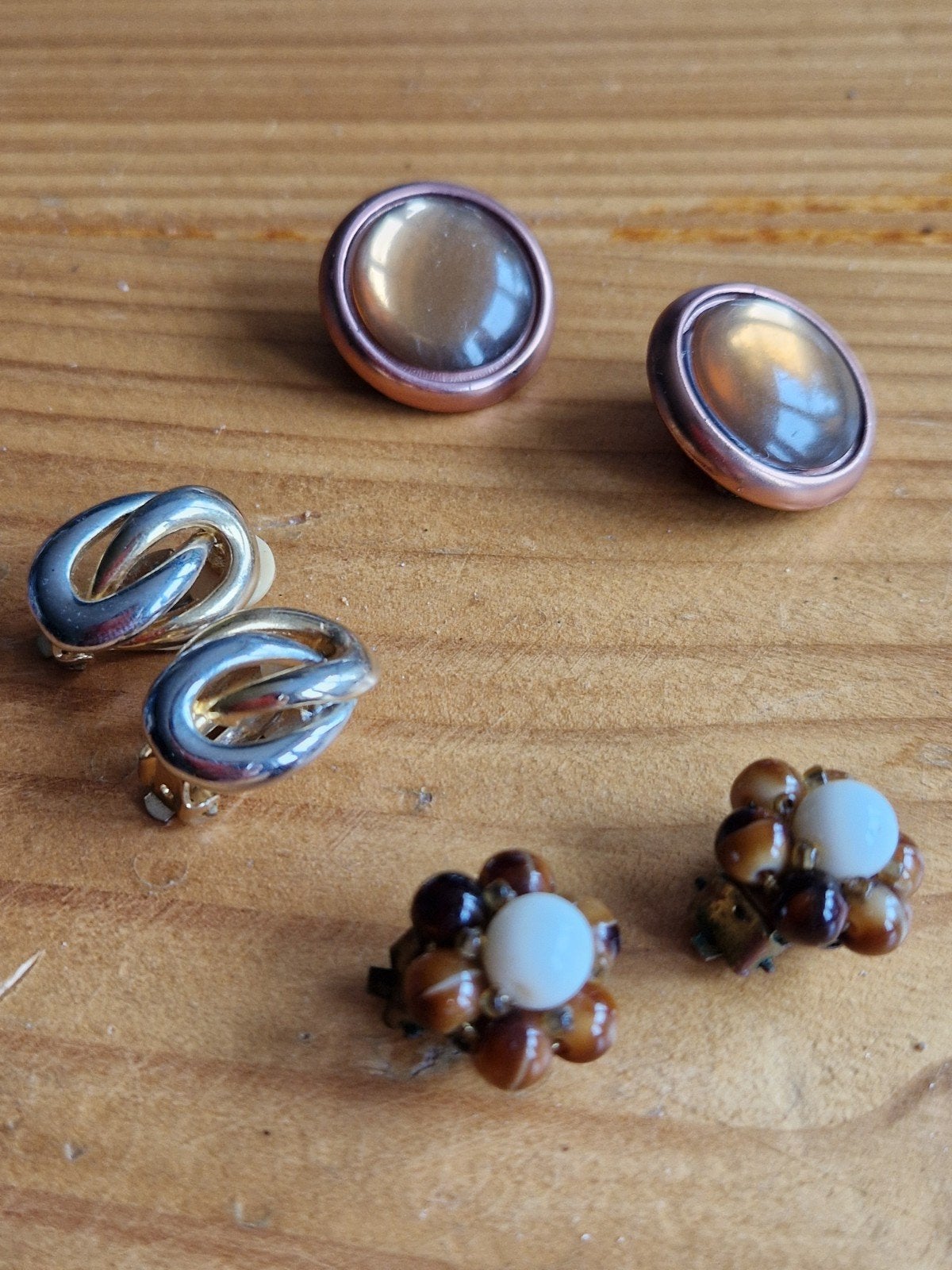 Set van 3 paar vintage clip oorbellen, Ophalen, Overige materialen, Gebruikt, Overige kleuren