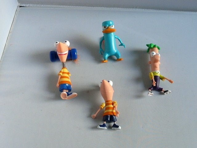 Phineas en Ferb (4 stuks).ca. 10 cm., Ophalen of Verzenden, Overige figuren, Zo goed als nieuw, Beeldje of Figuurtje