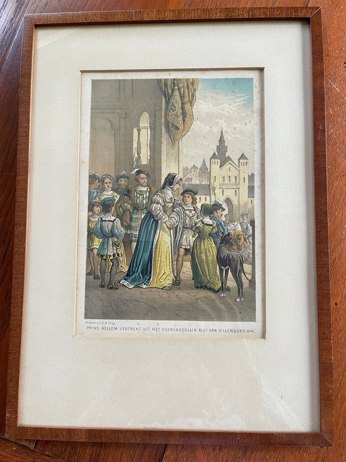 Prins Willem vertrekt uit Slot Dillenburg 1544 - Lithografie, Antiek en Kunst, Handgekleurd, Dagelijks leven, 1800 - 1899, Ophalen of Verzenden
