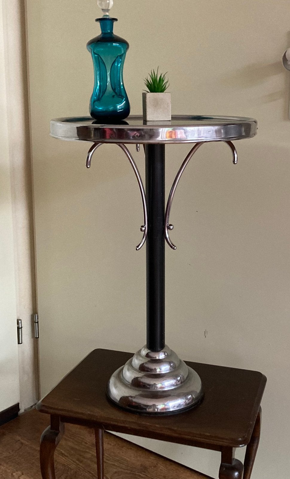 Art Deco bijzettafel chroom marmer schildpad glas 1930., Ophalen