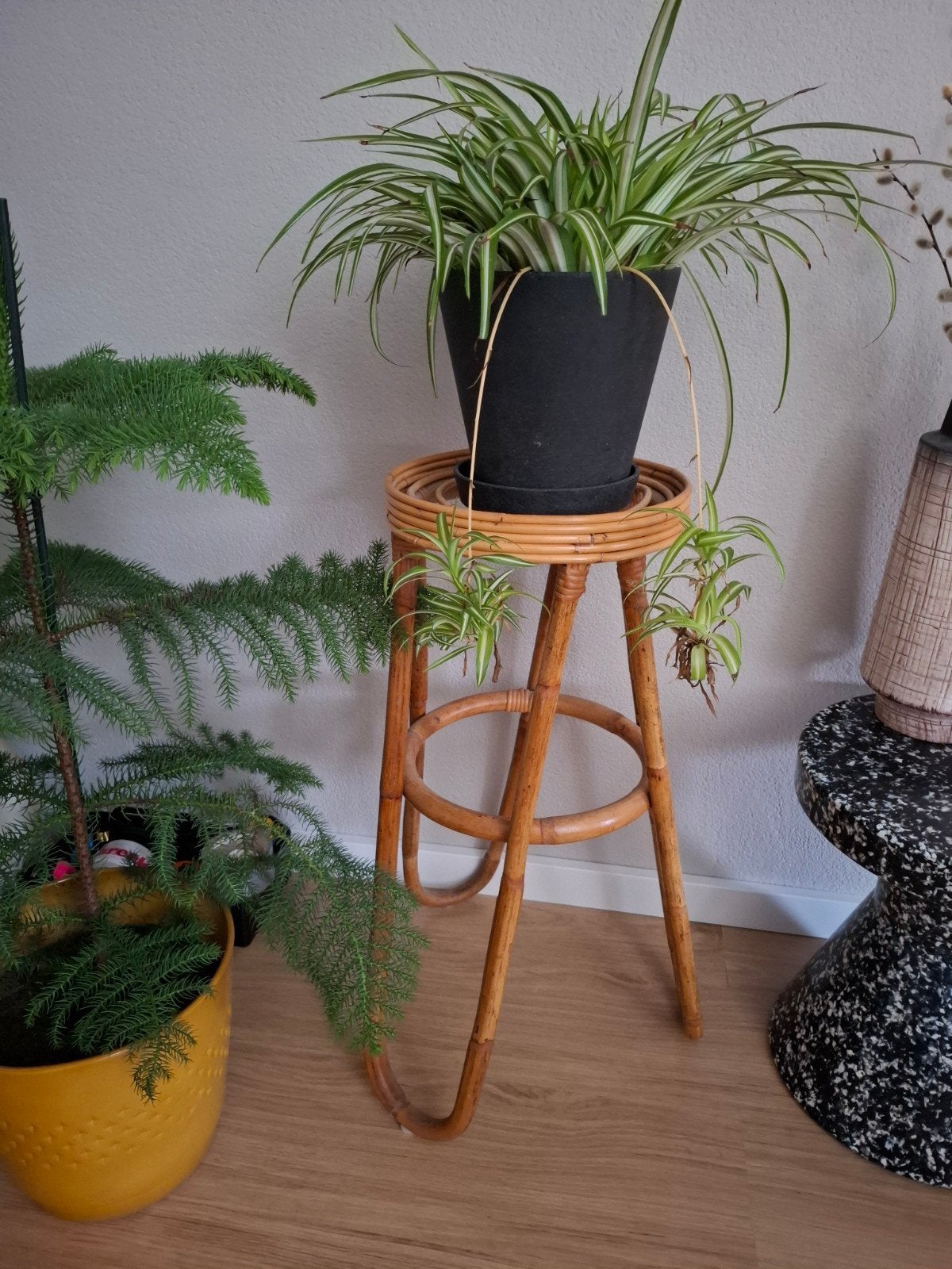 Vintage Rotan plantentafel 70cm hoog, Ophalen, Zo goed als nieuw
