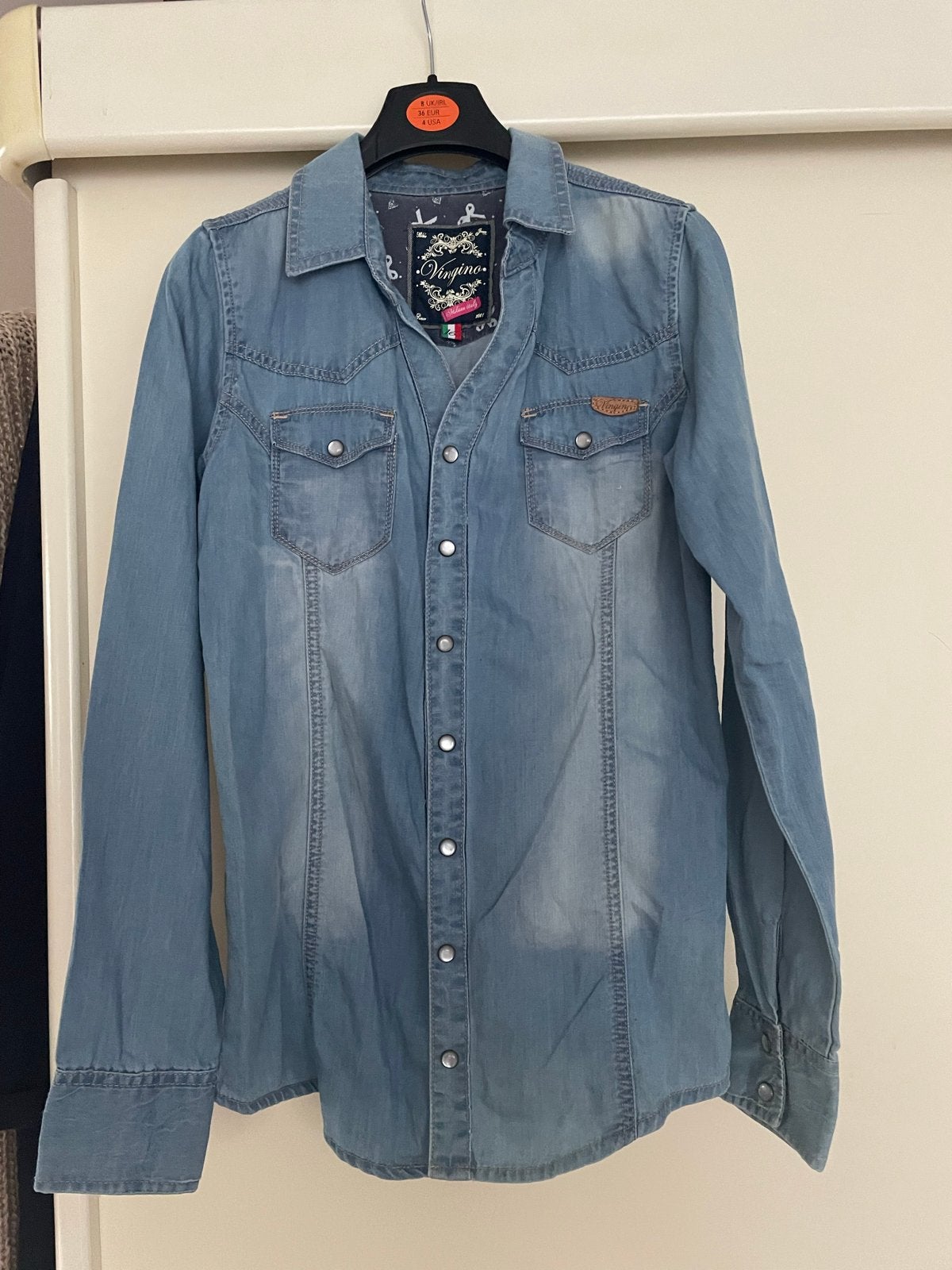 Vingino spijkerblouse - Maat S/M, Blauw, Ophalen of Verzenden, Zo goed als nieuw, Lange mouw