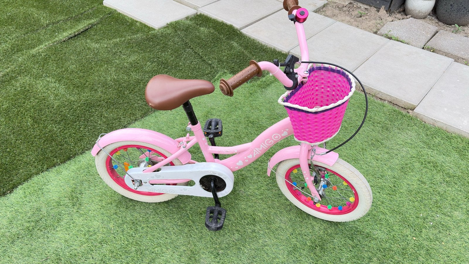 Amigo Kinderfiets 14 inch - Roze (Gebruikt), Fietsen en Brommers, Fietsen | Kinderfietsjes, Ophalen, Gebruikt, Minder dan 16 inch