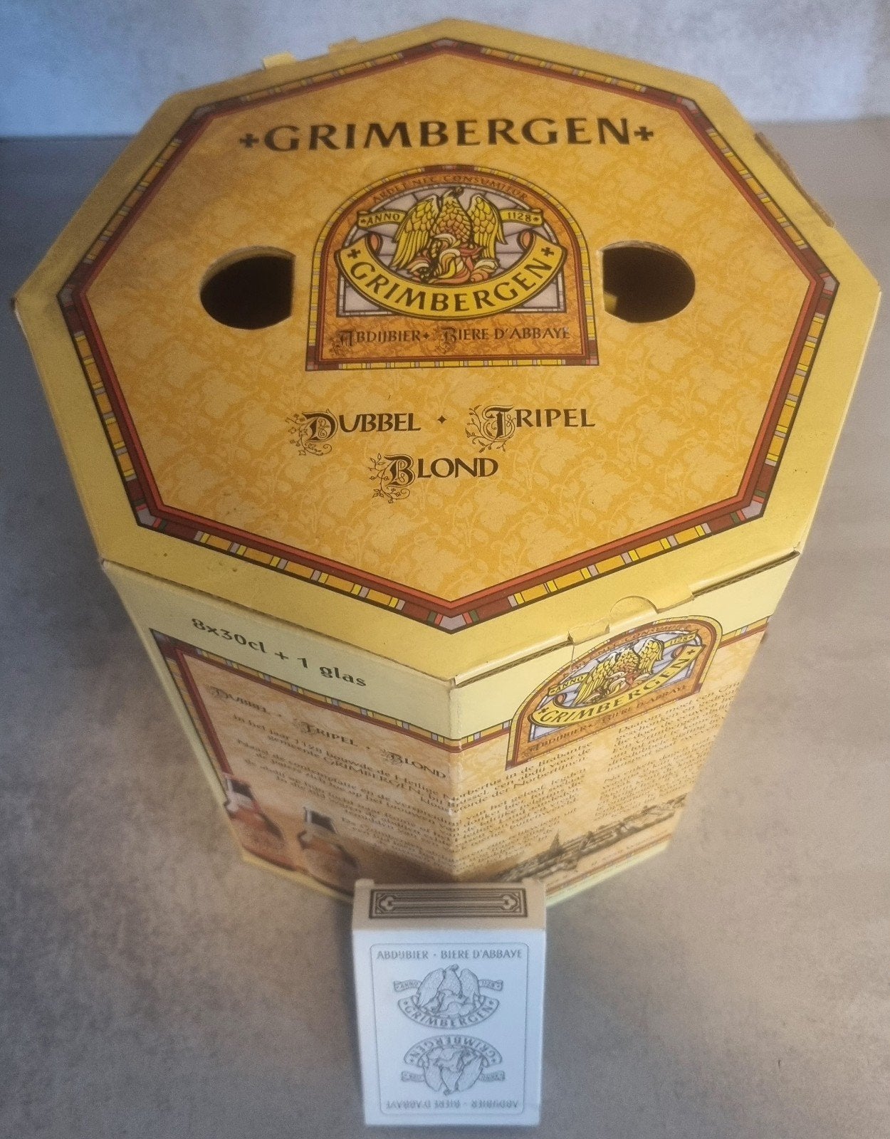 Grimbergen geschenkset '04: 8x bier + glas, nette staat., Ophalen of Verzenden, Zo goed als nieuw, Flesje(s), Overige merken