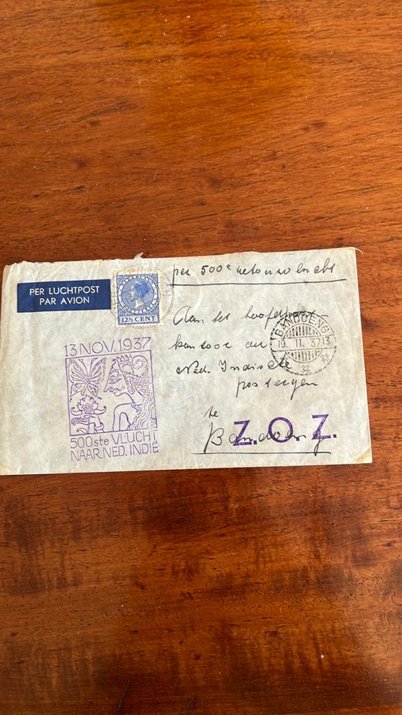 Luchtpost 500ste vlucht naar Ned. Indië, Postzegels en Munten, Bankbiljetten | Nederland, Ophalen of Verzenden, 10 gulden