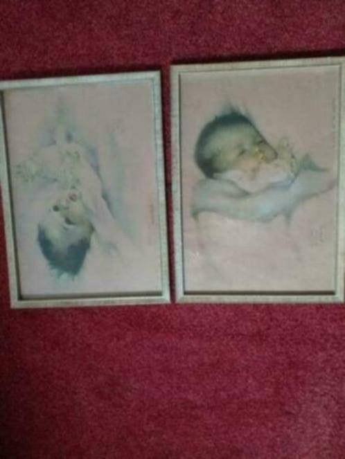 2 Oude Baby Prenten van BESSIE PEASE GUTMANN - in Lijst, Ophalen of Verzenden, Gebruikt