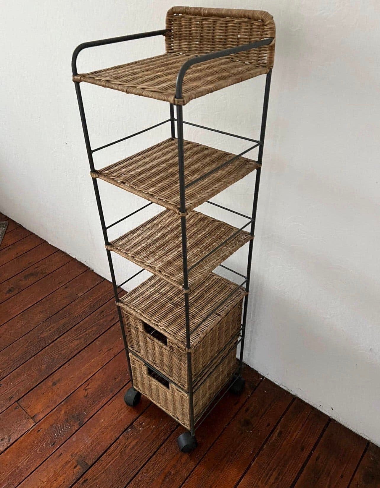 rieten opbergkar / etagère op wielen – 5 niveaus, Huis en Inrichting, Ophalen, 50 tot 100 cm, Zo goed als nieuw, Minder dan 100 cm