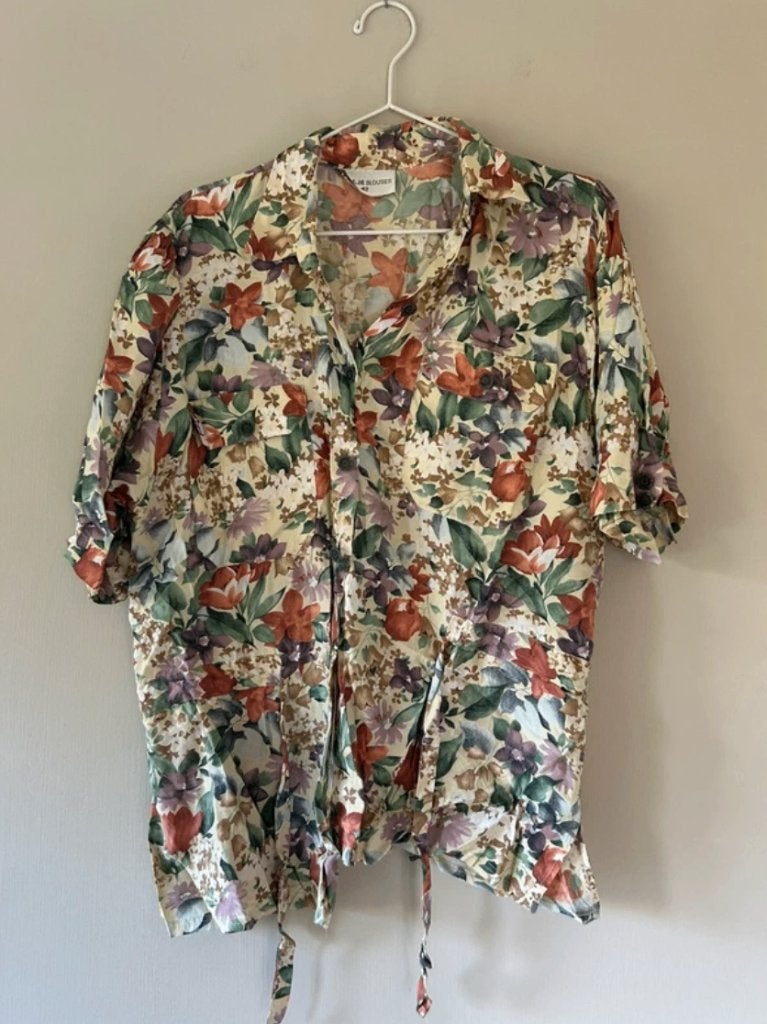 Bloemen print blouse shirt maat XL, Beige, Maat 46/48 (XL) of groter, Ophalen of Verzenden, Zo goed als nieuw