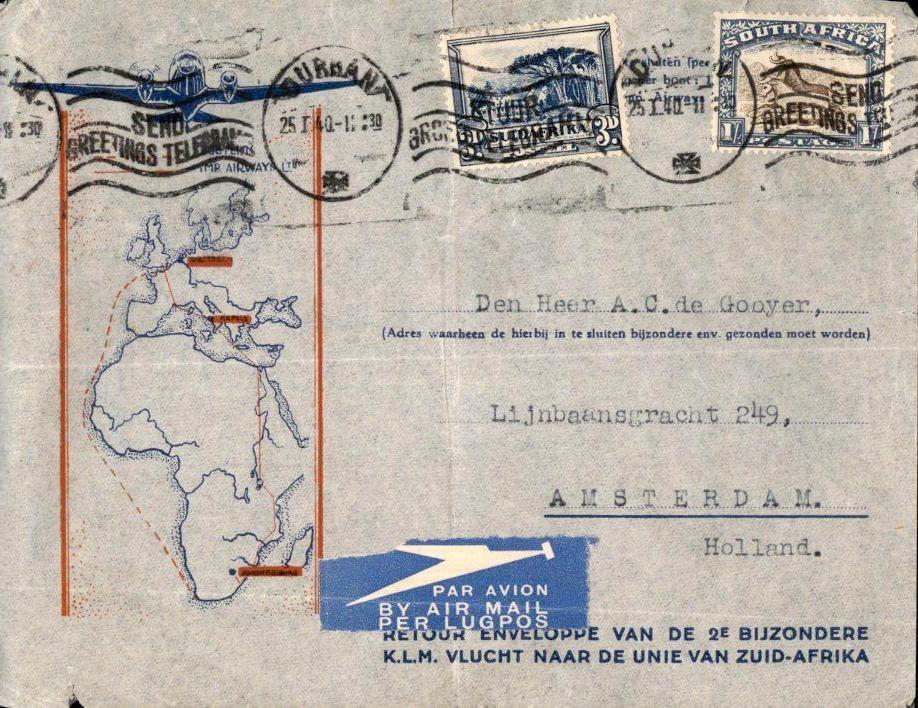 Zuid-Afrika - KLM - FFC - 1940, Postzegels en Munten, Brieven en Enveloppen | Buitenland, Verzenden, Envelop