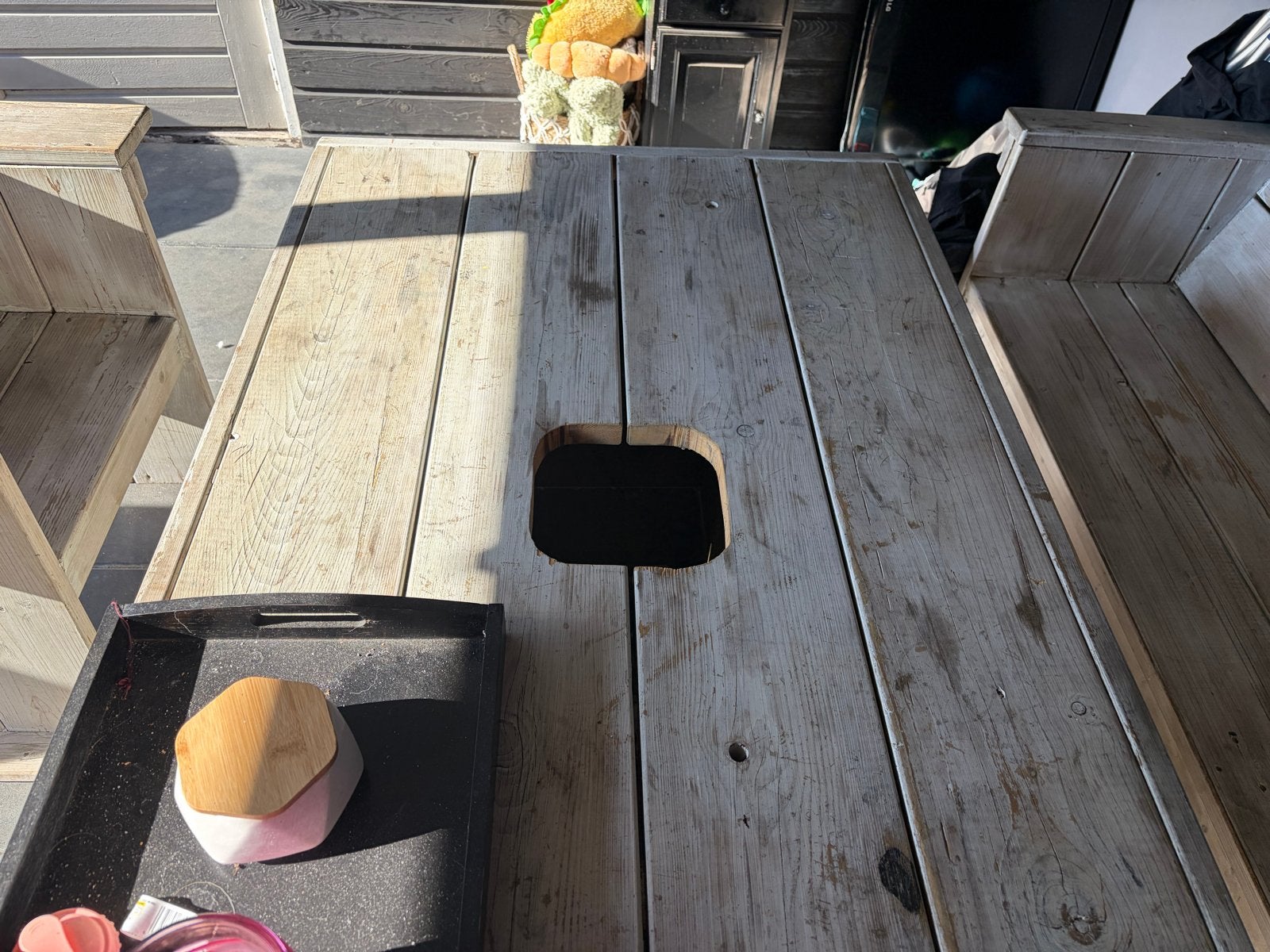 Robuuste houten tuinset met bank en stoelen, Tuin en Terras, Ophalen, Gebruikt, Rechthoekig, Hout