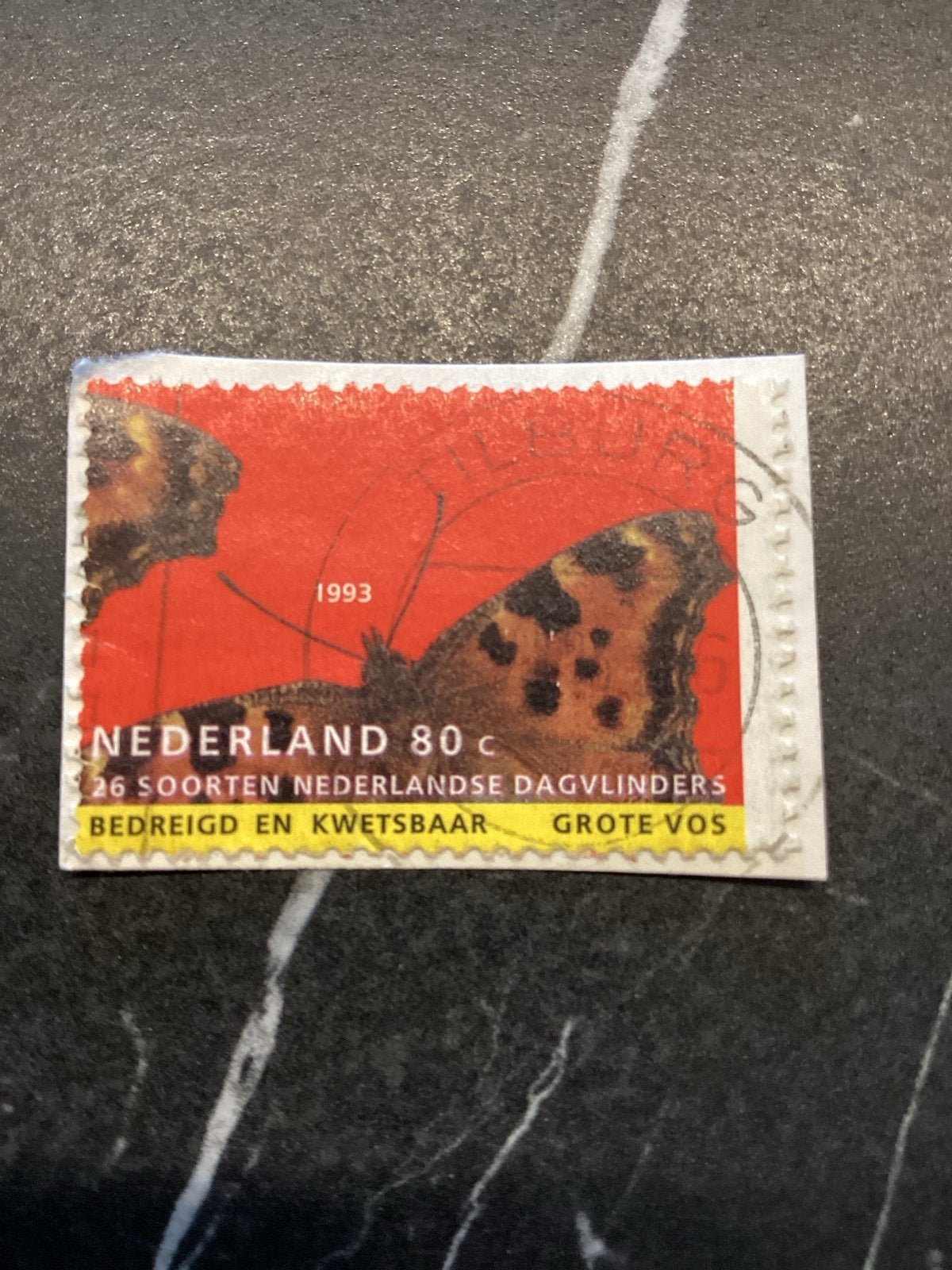 Nederlandse postzegel 1993 - Grote Vos vlinder Tilburg, Ophalen of Verzenden, Na 1940, Gestempeld