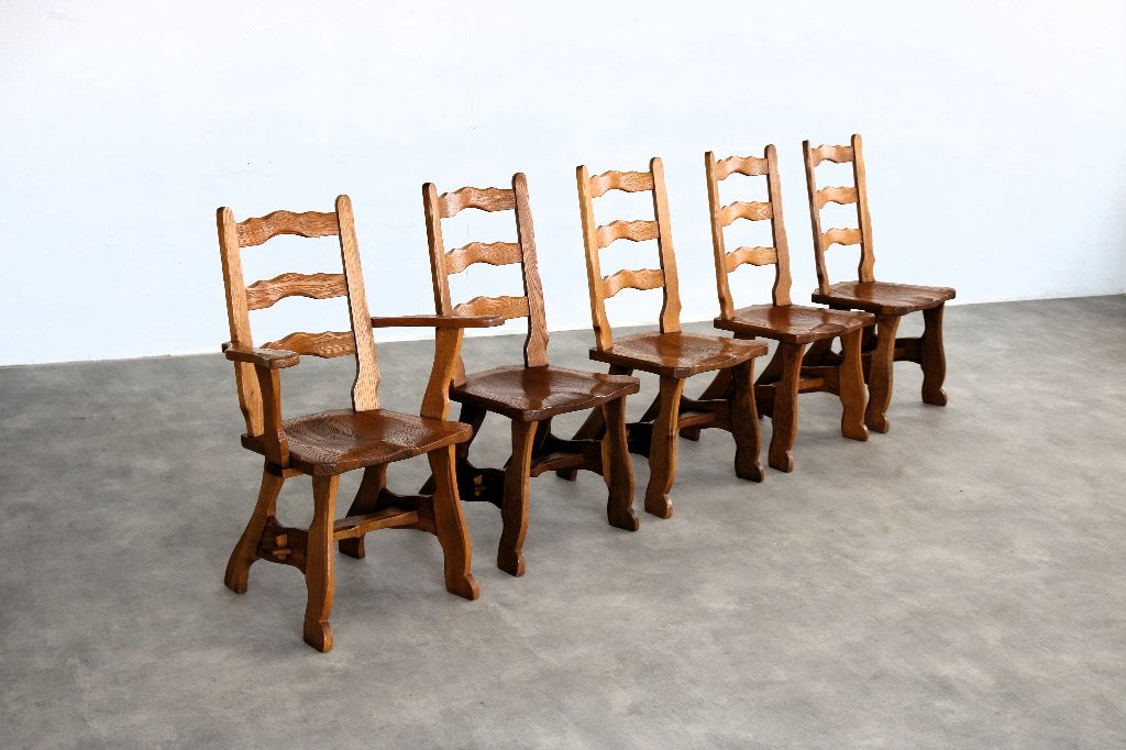 Brutalist eetkamerstoelen | vintage stoelen | jaren 50 | eik, Gebruikt, Bruin, ., Ophalen of Verzenden