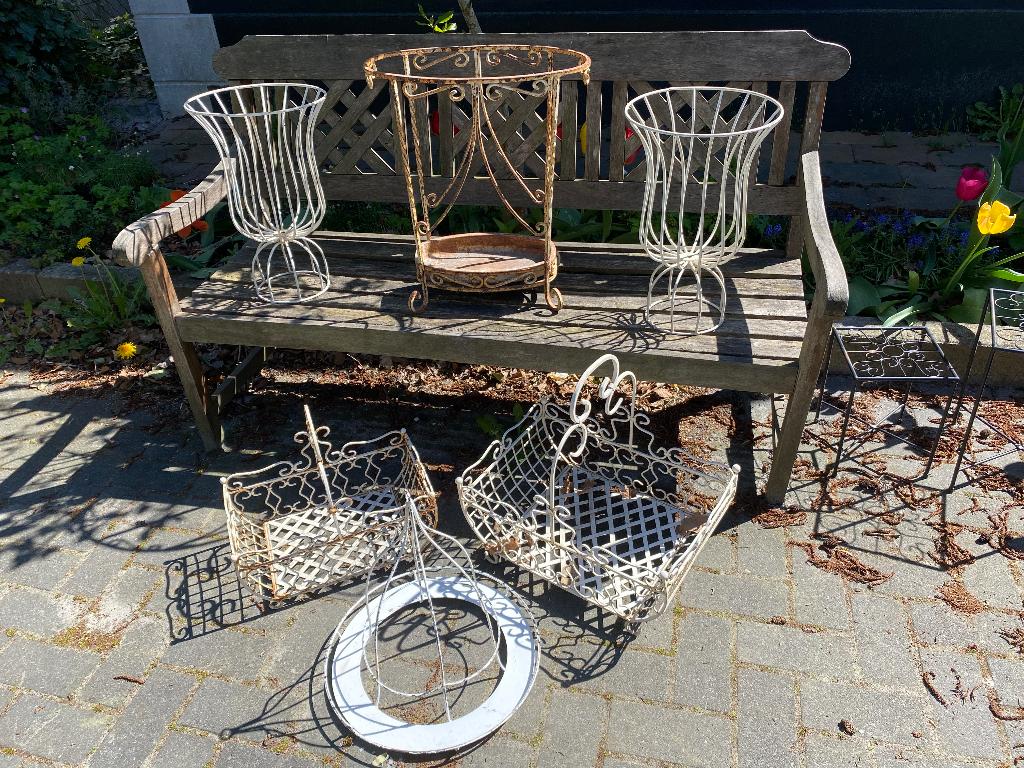 Metalen brocante items voor in de tuin, Ophalen, Metaal, Wit, Gebruikt