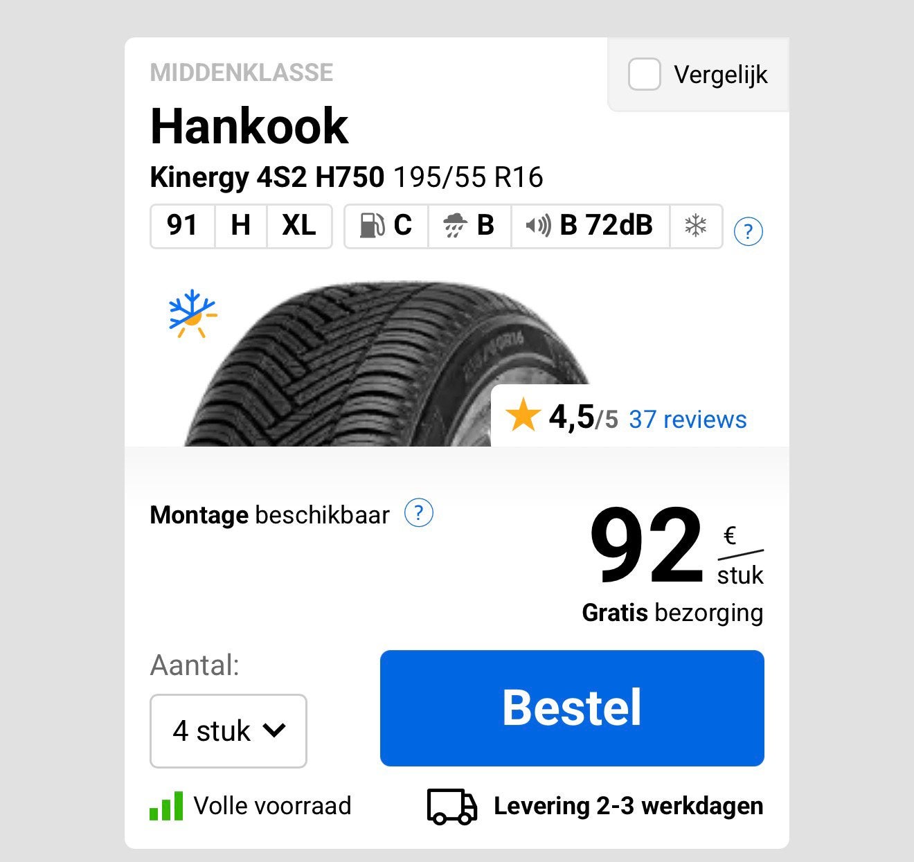 Gezocht: 2 x Hankook Kinergy 4S2 H750, Ophalen, Gebruikt