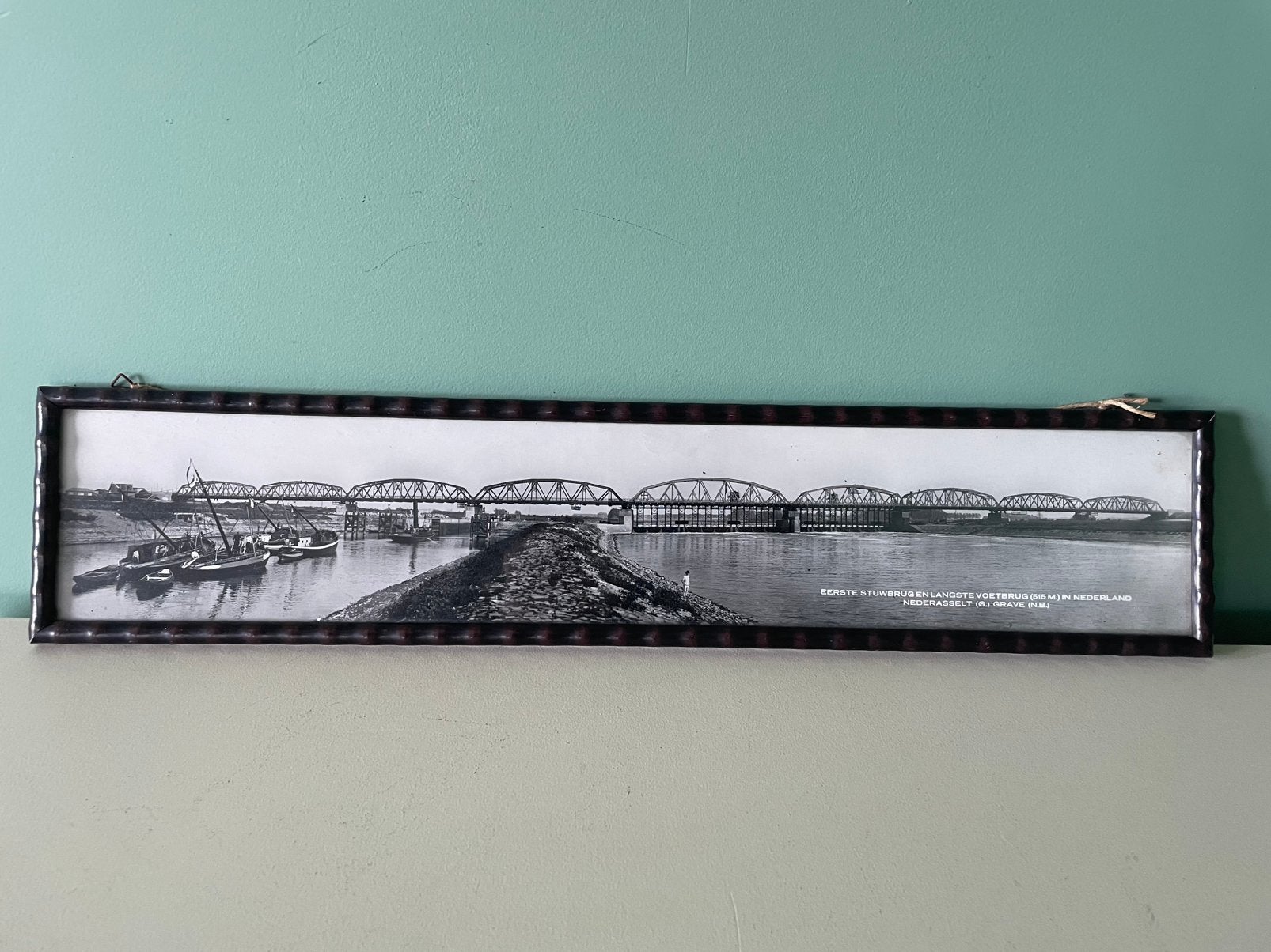 Unieke antieke panoramafoto Stuwbrug Grave 1929 Bamboelijst, Ophalen of Verzenden