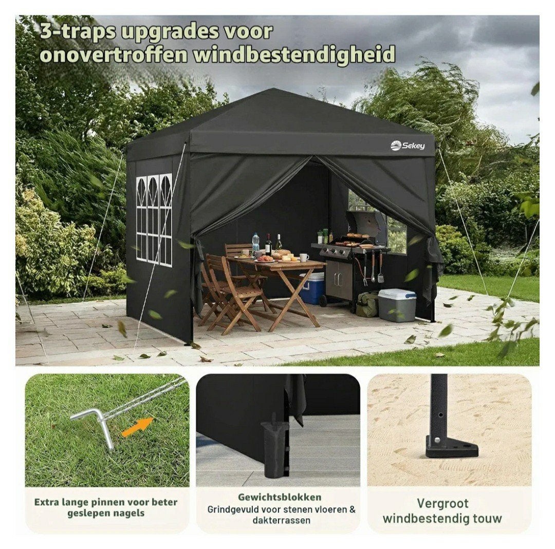 zwarte partytent met zijwanden 3x3 mtr, Tuin en Terras, Ophalen, Opvouwbaar, Minder dan 4 meter, Minder dan 5 meter