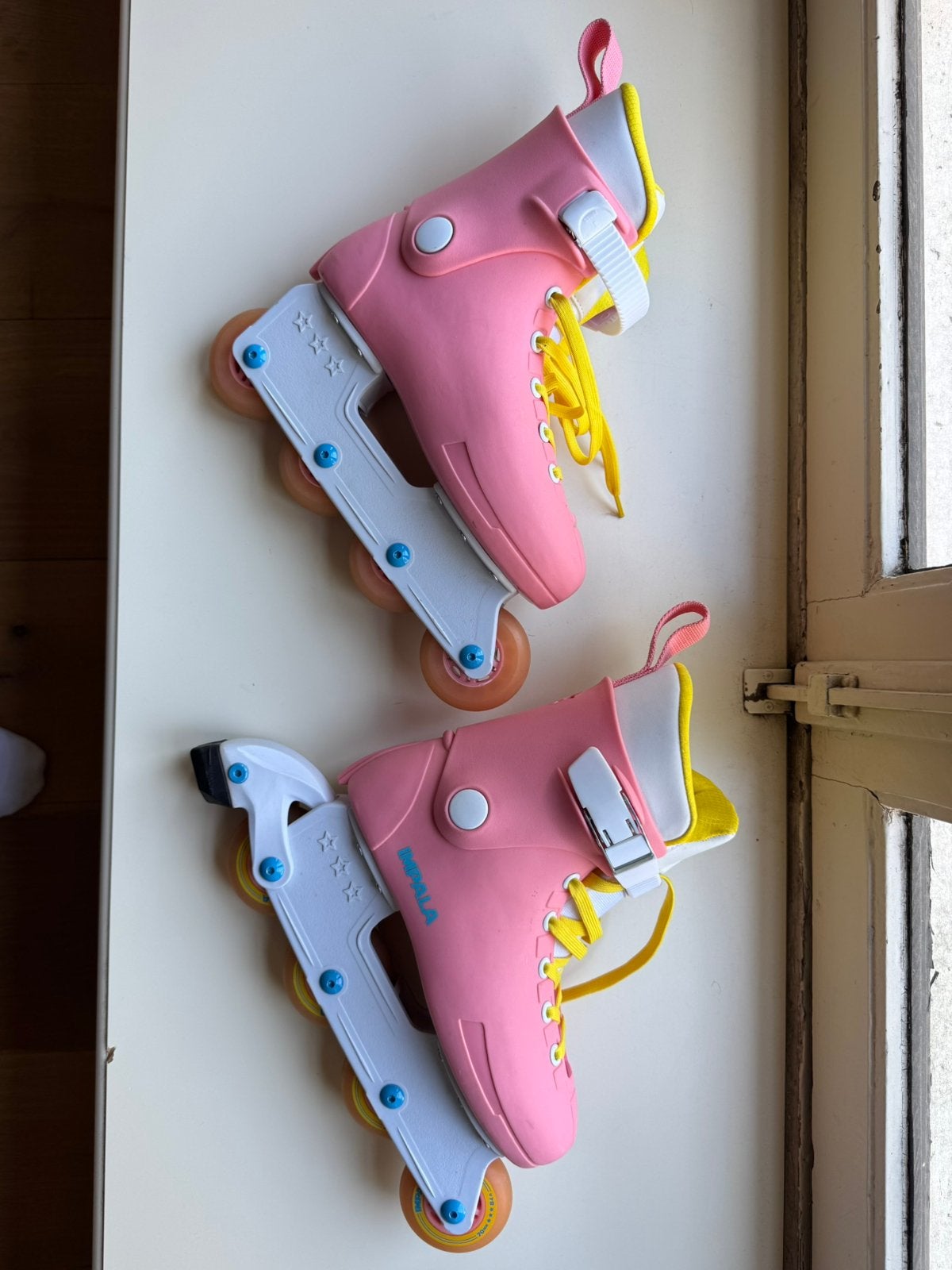 Mooie roze met gele inline skates, maat 36, Sport en Fitness, Skeelers, Overige merken, Kinderen, Ophalen of Verzenden, Zo goed als nieuw