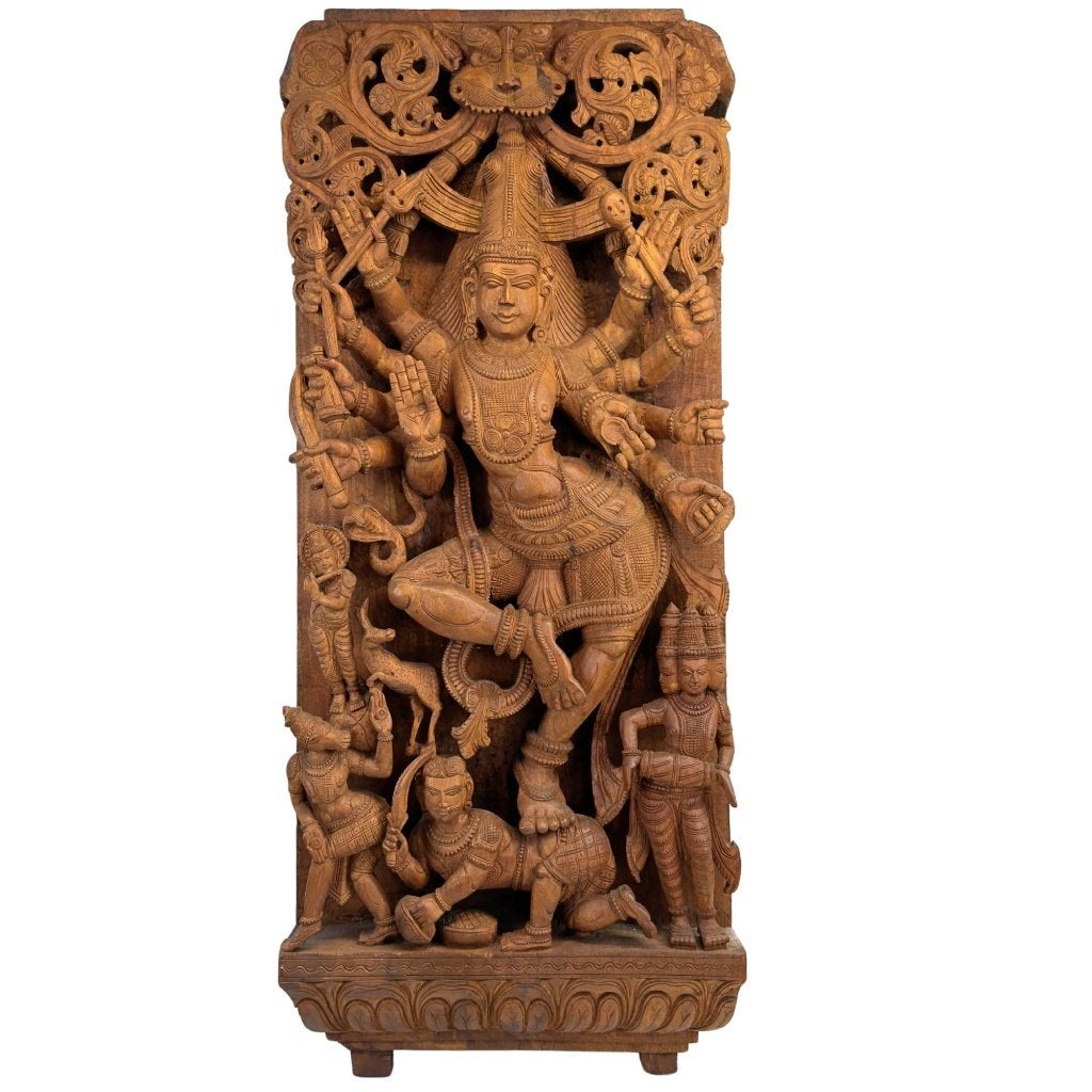 Shiva Nataraja – Indiaas houten tempelreliëf – 107 cm, Antiek en Kunst, India, Ophalen of Verzenden, Wanddecoratie, Hout