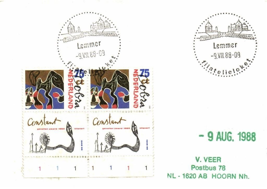 afstempeling Cobra 1988 met filatelieloket Lemmer - 9.08.198, Postzegels en Munten, Ophalen of Verzenden, Overige typen