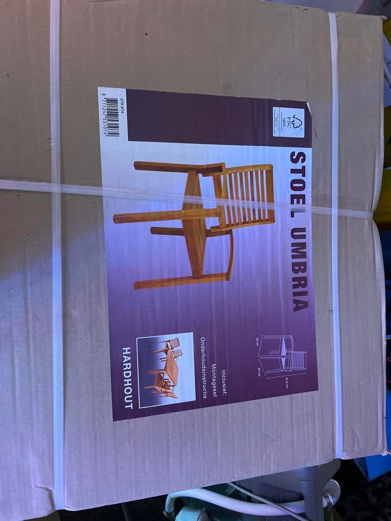 2x Tuinstoel Umbria Hardhout - Nieuw in doos, Tuin en Terras, Tuinstoelen, Nieuw, Hout, Ophalen of Verzenden